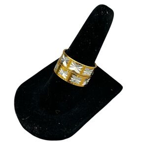 Unisex Two Tone Diamond Cut Band Ring Set